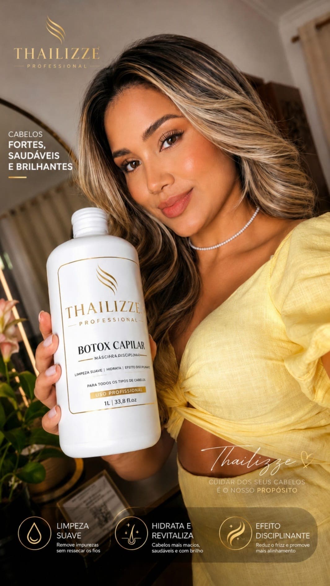 Produto Botox Capilar Thailizze numa composição editorial